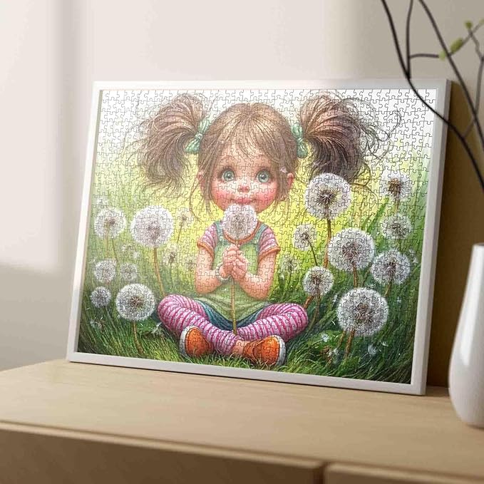 Tucocoo Whimsical 1000 Piece Jigsaw Puzzle for Adults, Cute Cartoon Girl with Dandelions, Colorful Fantasy Art, Challenging and Fun Brain Teaser Puzzles Gift for Women and Puzzle Lovers, Home Decor