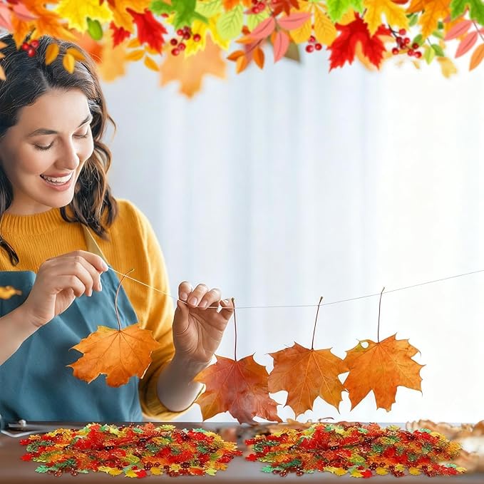 Frienda 400 Pieces Acrylic Fall Vase Filler Mini Pumpkins Leaves Maple Acorns Sensory Bin Filler for DIY Crafts Home Decoration Thanksgiving and Autumn Table Centerpieces