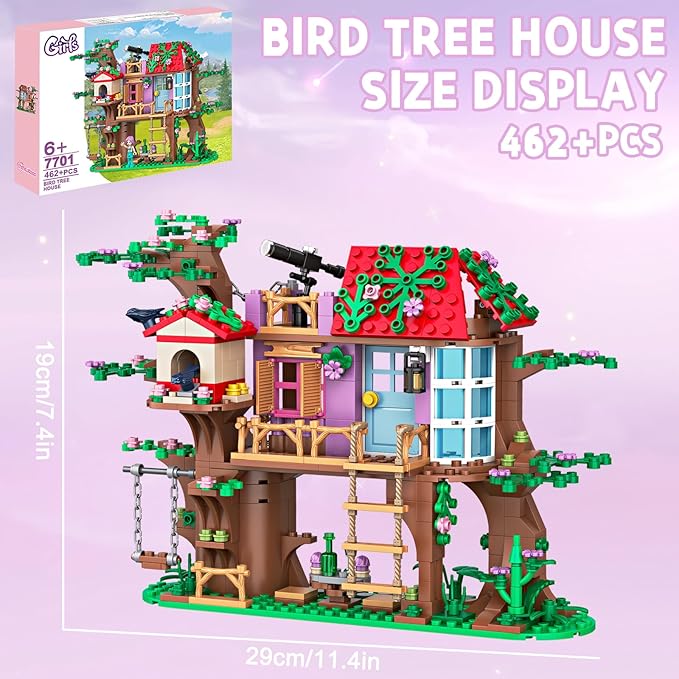 Bird Tree House Building Block Set Creative Forest Playhouse Toy with Swing Ladder and Bird Nest Nature Adventure Kit for Nature Loving Kids Teens