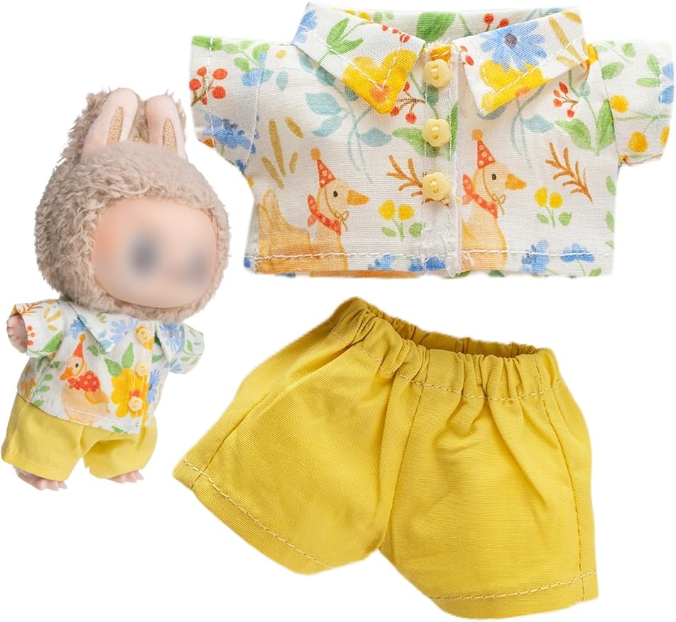 Clothes for Labubu(NO Doll), Shirt Set for Clothes 17cm Doll Accessories Suit, with Casual Design, Soft Knitted Premium Fabric for Dress Up, Play & Collector Display, Summer Yellow