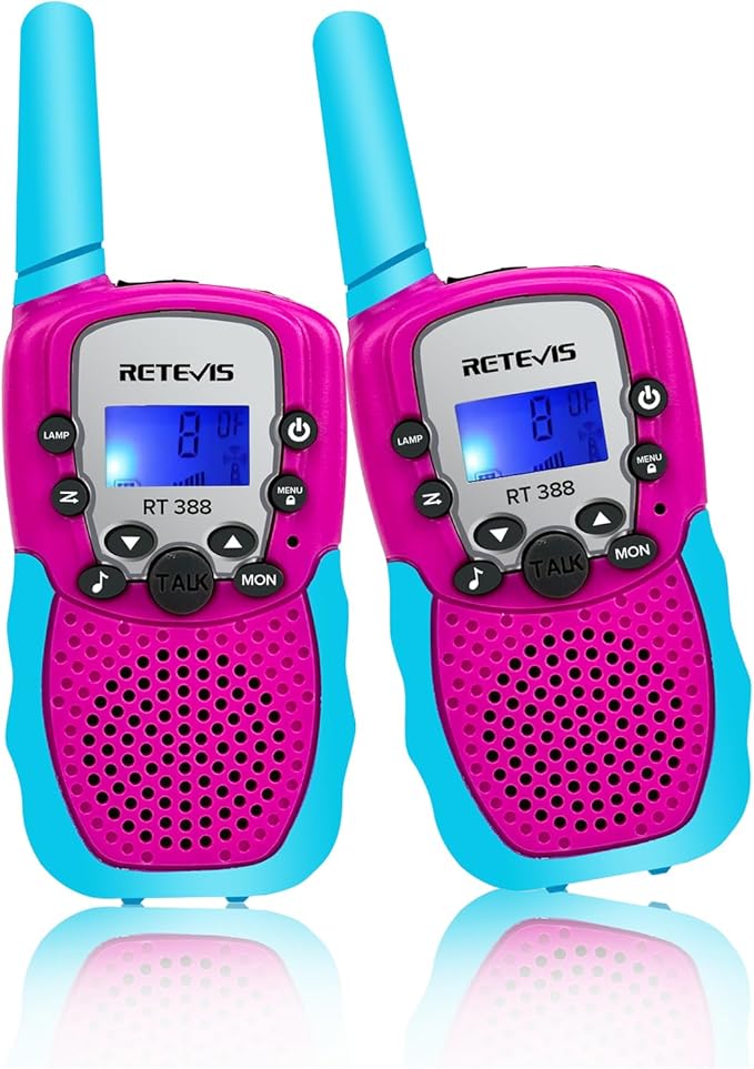 Retevis RT388 Kids Walkie Talkies, 2 Way Radio 22 CH Walkie Talkie, Clear Sound Flshlight VOX, Toys Gifts for 6-12 Year Old Boys Girls, Toys for 6-12 Year Old Camping Outdoor Games(Blue Pink 1 Pair)