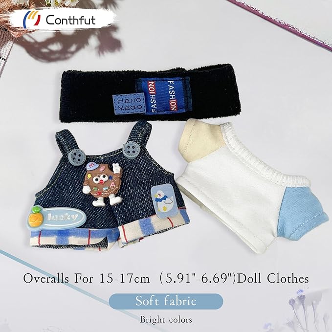 Overalls Doll Clothes ,17cm/15cm Dolls Outfit Set,Accessories for Doll,Stylish Clothes Set Dress Up (No Doll) (Blue Overalls Suit)