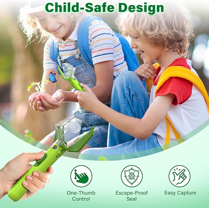 Bug Catcher for Kids, Insect Trap Kit with 6X Magnifier, STEM Educational Exploration Toys Gifts for Adult and Boys Girls, Catch Ladybugs, Butterflies, Dragonflies, Spider, Green