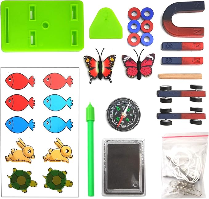 EUDAX Labs Junior Science N/S Magnet Set for Education Science Experiment Tools Icluding Bar/Ring/Horseshoe/Compass Magnets