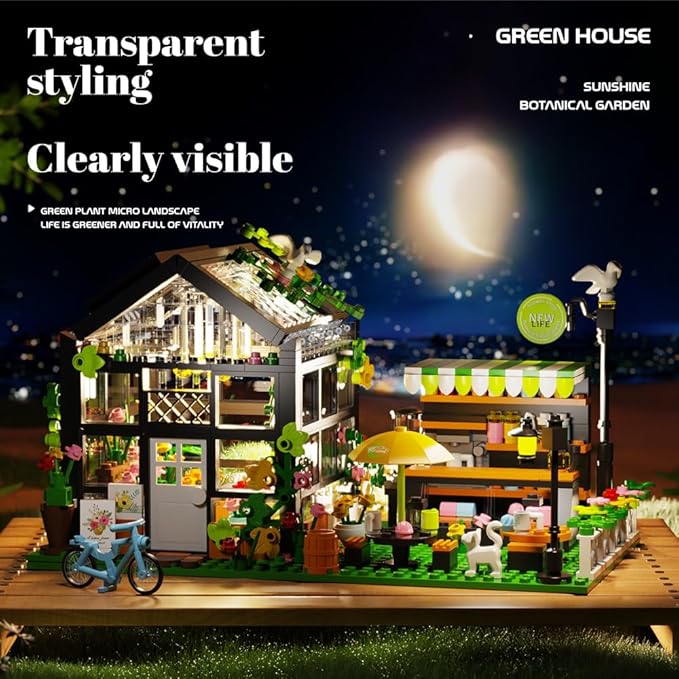 Flower House Building Set with LED, City Street House Flower Shop Building Blocks Toy, Valentine Gift for Girls 8-12 Year, Mini Brick 680pcs