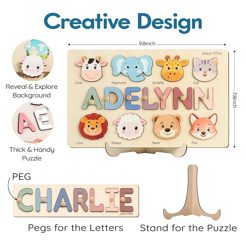 Personalized Name Puzzles for Toddlers 1-3 - Custom Baby Puzzle, Personalized Easter Basket Gift for 2 Year Old, Montessori Learning Toy for Baby Boy & Girl, 1st Birthday Gifts for Kids
