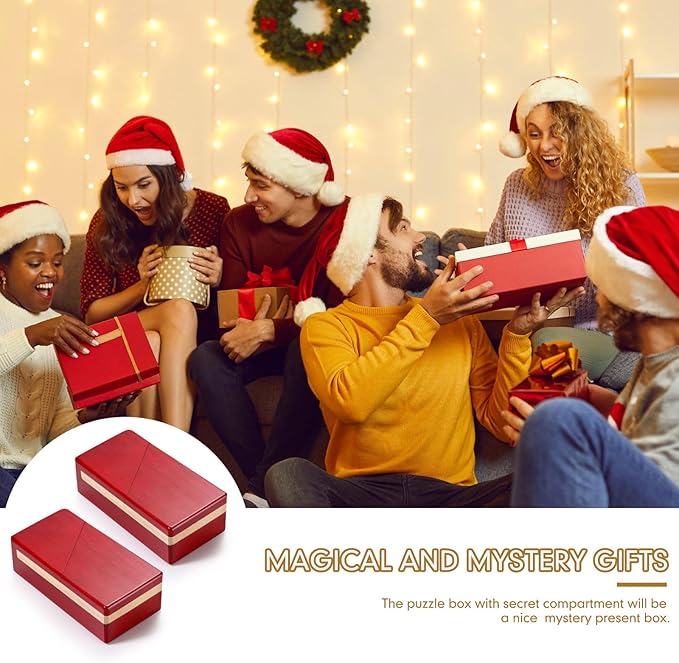 Zhanmai 2 Pack Impossible Puzzle Box Wooden Secret Puzzle Box with Drawer Mini 3D Brain Teaser Christmas Magic Gift for Adults Teens