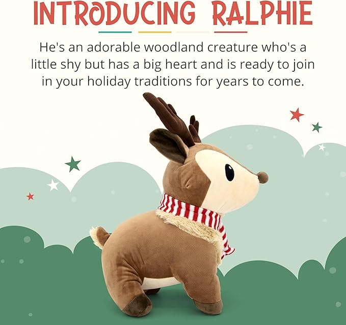 Plush Reindeer Stuffed Animal - Holiday Deer Characters with Antlers Toy for Girl, Boy, Baby, and Toddler - Little Plushie Toys - Ralphie, 8"