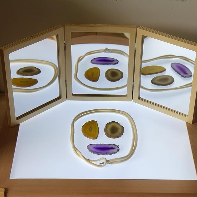 Montessori & Reggio Inspired Children Mirror, Preschool Classroom Essential, 3 Panels, 3-in-1 Folding, Small Mirror for Light Table Explore