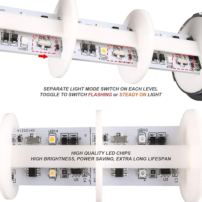 110V to 220V LED Stack Tower Lights, Industrial Warning Lights, Andon Lights, Column Signal Tower Indicator Lamp Beacon, Continuous/Flashing Light Switchable, 3 Layer (Without Buzzer)