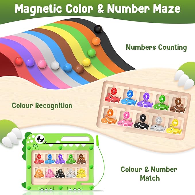 Magnetic Color and Number Maze, Montessori Toys, Wooden Puzzle Activity Board for 3+ Year Old Kids, Counting & Color Sorting Educational Toys for Toddlers and Boys Girls 3 4 5 6 Years Old