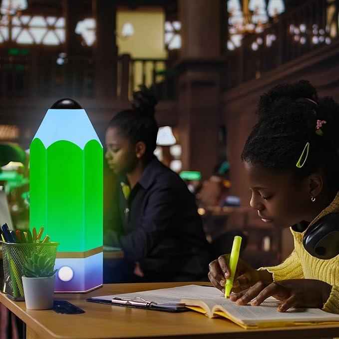 VIHOSE Classroom Pencil Lamp Glass LED Design Classroom Lamp for Teachers Students Gifts 11.4" Adjustable Multicolor Night Light Supplies for Christmas Holiday Gift Desk Home Bedroom Table Decoration
