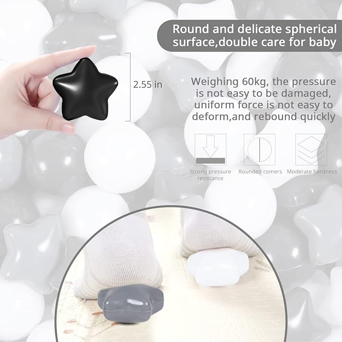 Ball Pit Balls Pack of 100 200 500 - Star and Round Set BPA Free Phthalate Free Non-Toxic Crush Proof Play Balls Soft Plastic Balls for Toddlers Baby Kids Birthday Pool Tent Party