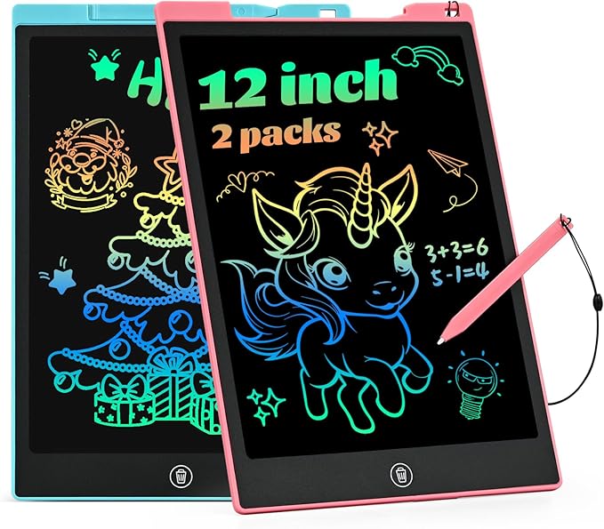 EooCoo Toys for Ages 3-8, Drawing Board 2 Pack, 12 Inch LCD Writing Tablet, Electronic Drawing Tablet, Girl/Boy Birthday Gift, Kids Toys, Drawing Pad Girls Gifts, Kids Travel Essential