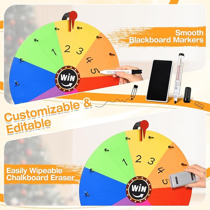 18-inch Tabletop Prize Wheel, Prize Wheel Spinner with Stand & Storage Base, Featuring a Prize Wheel with 14 Customizable Color Sections. Suitable for Party Games, Family Games (Original)
