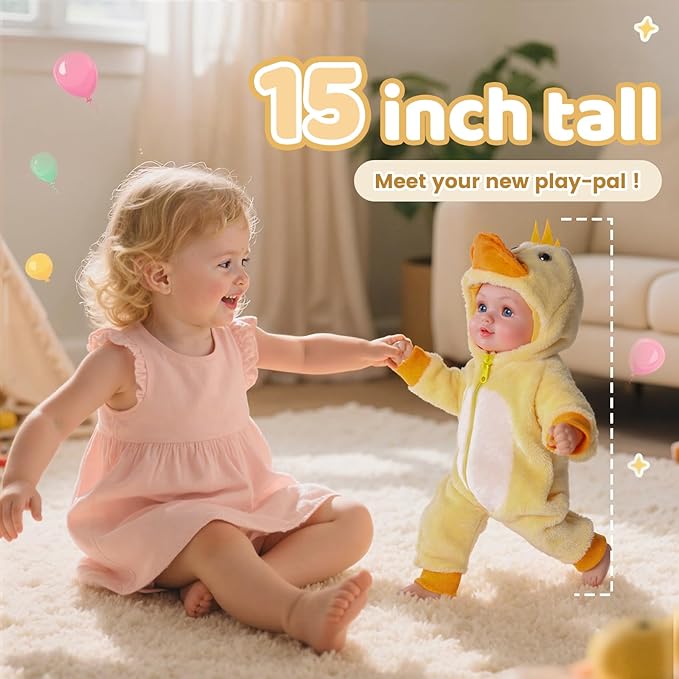 BABESIDE Value 5-Piece Realistic Baby Doll Set – Includes 15-Inch Soft Body Doll, Outfit, Bottle, Magnetic Pacifier & Birth Certificate – Ideal Gift for Kids, Birthday, Pretend Play