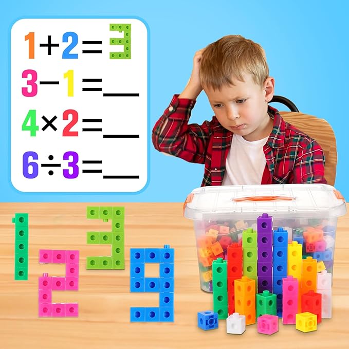 Jenaai 500 Pcs Math Learning Linking Cube with Storage Container Counting Cubes, Colorful Plastic Counting Blocks, Manipulatives Classroom Learning Supplies for Educational(Orange)