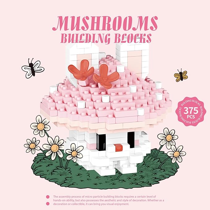 Rabbit Mushroom Mini Cute Mushroom Animals Building Toy Set Adorable Plant Blocks for Creative Play Bonsai Botanical Collection