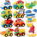 Liberty Imports 70 Pcs Toddlers Car Big Building Blocks Set, 12Pcs Different Vehicles, Kids Build Your Own Toy Cars, Compatible with Major Brands