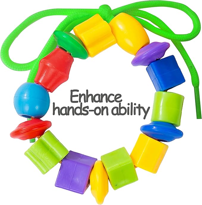 Plastic Lacing Beads for Kids with Fun Shapes, Long String, and Brilliant Colors, Educational Occupational Therapy Toys-Fine Motor Toys，Montessori Toy for 3 Year Old and Above（70 pcs）