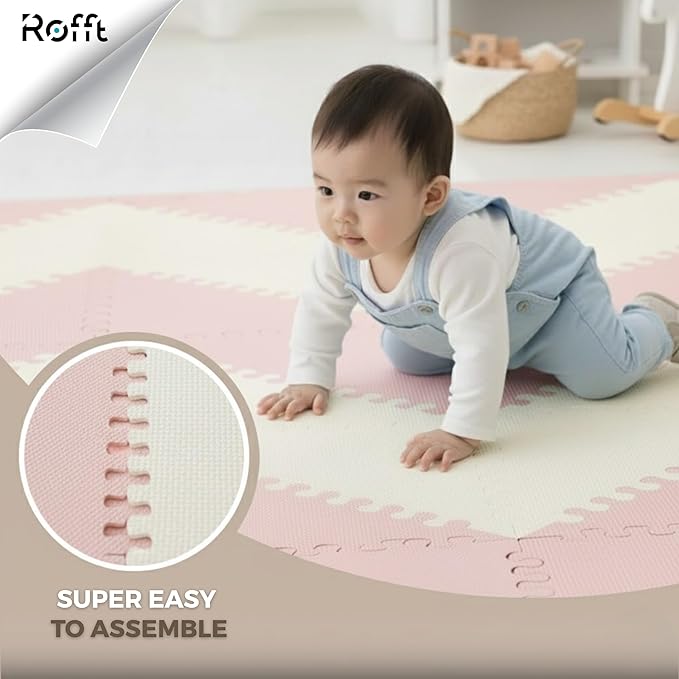 Little fun times Play Mat for Baby Large 72 Pieces, Assembled Total 64 x 64 inch 28,4 SqFt, Interlocking Floor Puzzle, EVA Tiles Playmat for Toddler and Kids, Two Colors Design with Edges.