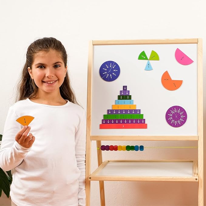 Simply magic 166 PCS Magnetic Fractions Activities Class Set – Fraction Strips, Tiles, Circles & Bars, Magnetic Math Manipulatives for Kids, Perfect Classroom Learning Tools, Homeschool Supplies