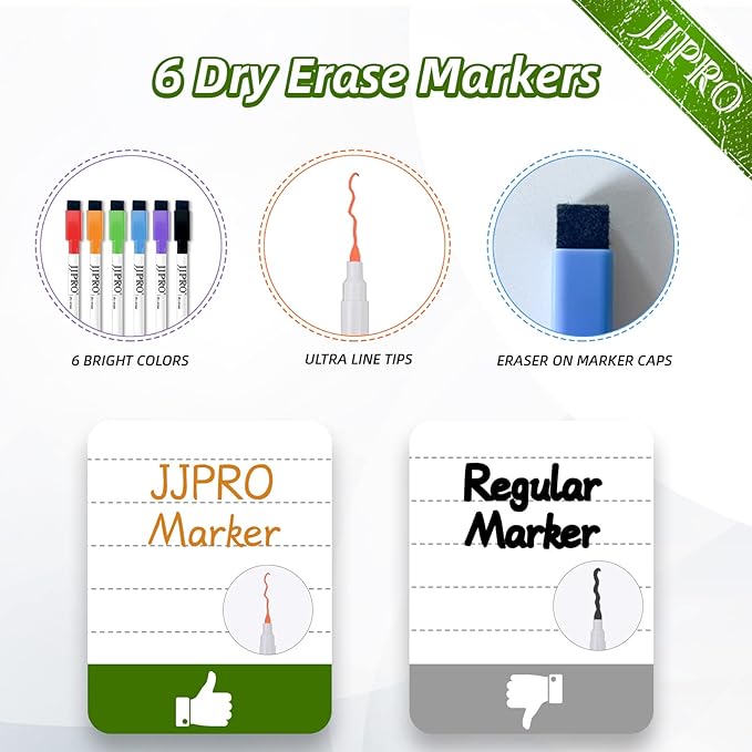 JJPRO Chore Chart Whiteboard Clings to All Smooth Surfaces.Non-Magnetic Dry Erase Chore Chart Sticks to Stainless Steel Fridge, Cabinet, Door and Glass