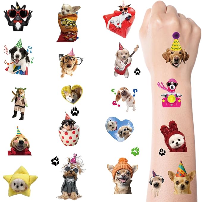 216PCS Dog Meme Temporary Tattoos, Pre-Cut Funny Dogs Party Tattoo Stickers Birthday Decorations Supplies Party Favors, School Rewards Gifts Idea for Boys Girls