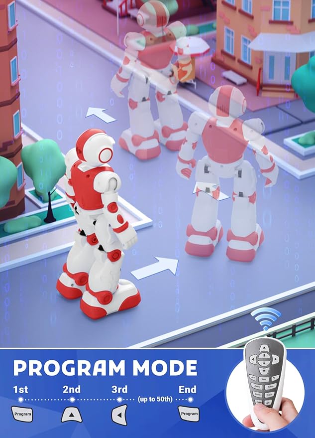 Robot Toys for Kids,Programmable Remote Control Smart Walking Dancing Robot Toy with Gesture & Sensing for Age 4 5 6 7 8 9 10 Year Old Boys for Birthday Present,Red