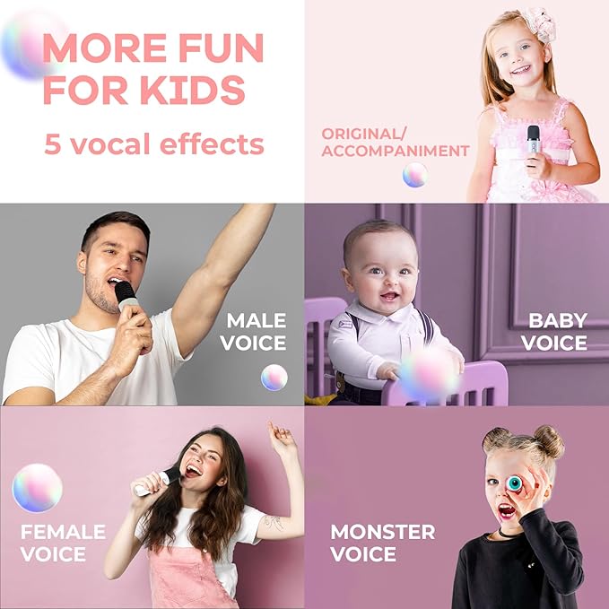 Mini Karaoke Machine for Kids Adults, Portable Bluetooth Speaker with 2 Wireless Microphones,Toys Birthday Gifts for Girls 3, 4, 5, 6, 7, 8, 9, 10, 11, 12+ Years Old Toddler Teens(White)