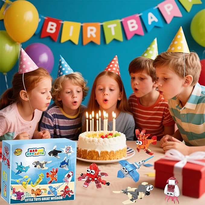 12 Pack Party Favors Building Blocks,36 pcs Ocean Animal Blocks Set,Perfect for Classroom Prizes, Birthday Party, Easter Baskets,Thanksgiving Day