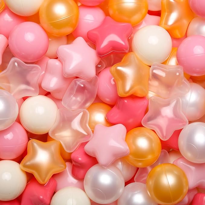 GOGOSO Ball Pit Balls for Toddlers Phthalate-Free BPA-Free Non-Toxic Crush Proof Soft Plastic Play Balls Baby Kids Shape Tent Pool Playhouse Playpen Party Decor,Creamy Pink Pearl Gold Clear,200PCS