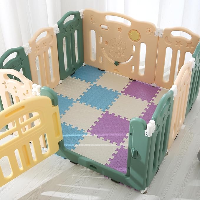 Play Mat for Babies 0-6 Months, Solid Colored Foam Floor Mat, Eva Non-Toxic Foam Puzzle Floor Mats, 0.4" Thick Square Kids Playmat丨47x47 Play Mat for Playpen (White/Purple/Light Blue)