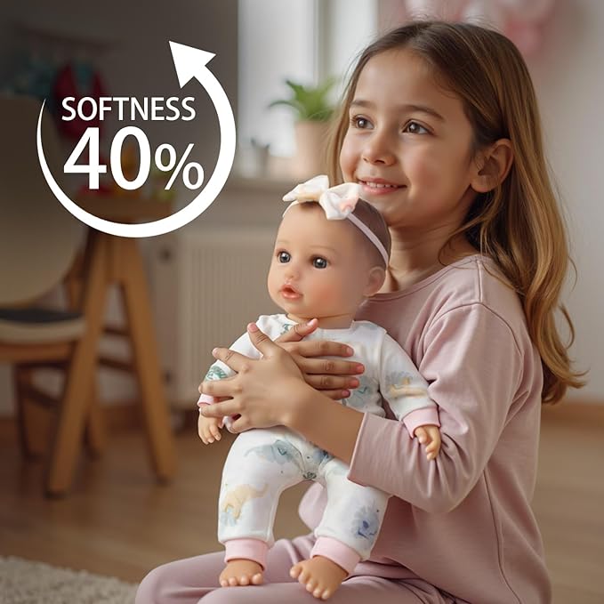 SCOM First Baby Doll Girl - 16 inch Realistic Soft Doll with Accessories, Silicone Real Lifelike Baby with Cloth Body & Vinyl for Kids 3 4 5 6 + Year Old Gifts