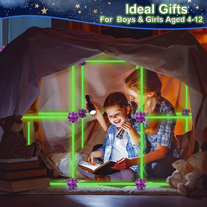 V-Opitos 180 Pack Glow in The Dart Fort Building Kits for Kids Age 4, 5, 6, 7, 8+ Years Old, STEM Building Toys for DIY Castles, Tunnels, Ideal Christmas, Birthday Gifts for Boys & Girls