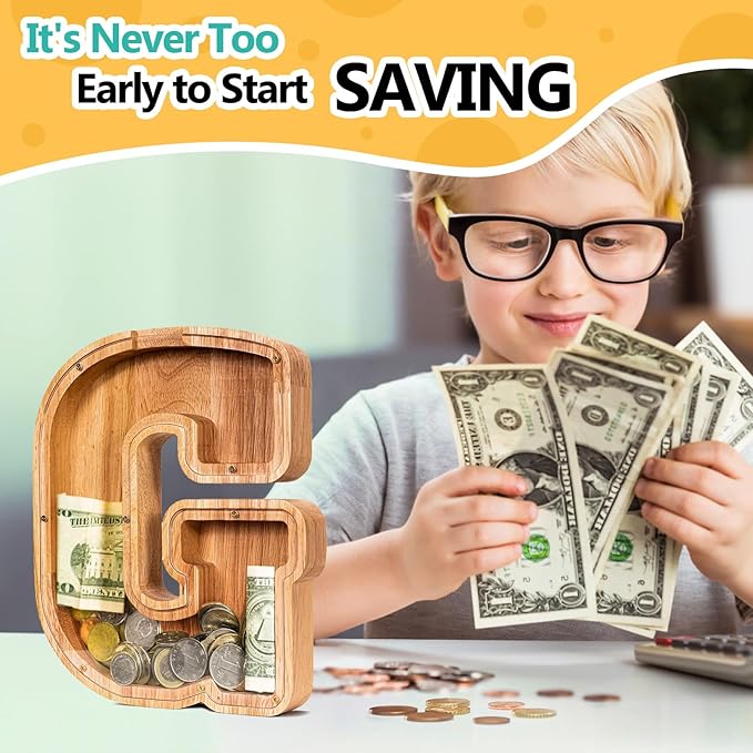 SummiDate Wooden Letter Piggy Bank| Piggy Bank for Boys Girls Toddler| Alphabet G Money Bank| Coin Bank Birthday Gift for Kids|Birthday Gift for Kids (G)