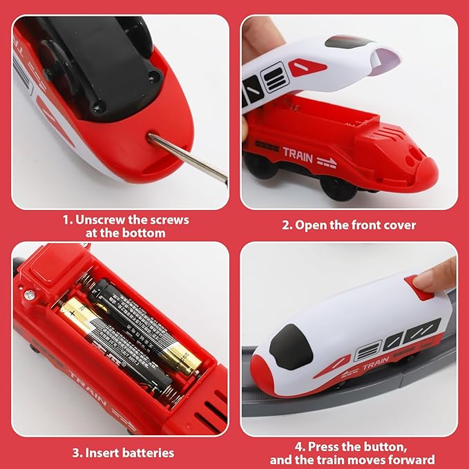 Train Sets for Toddlers, 104 Pcs Trains Toy with Battery Operated & Tracks (Magnetic Connection), Compatible with Thomas, Brio, Christmas Toy Gifts for 3 4 5 6 7 8 Years Old (Red 104PCS)