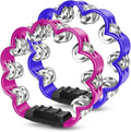 Flexzion Flower Tambourine - 8 Inch Handheld Percussion Instrument w/Metal Jingles & Ergonomic Grip - Small Tambourines for Adults, Kids, Church, Parties, & Musical Events (2 Pack - Blue & Pink)