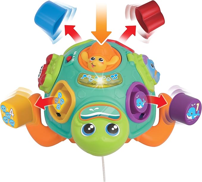 winfun Pull Along Sort 'n Learn Turtle – Shape Sorter Toy for Toddlers 12M+ with Lights, Sounds, Music, Quiz Game – Bilingual English/Spanish Educational Toy – Includes 4 Shapes & Batteries