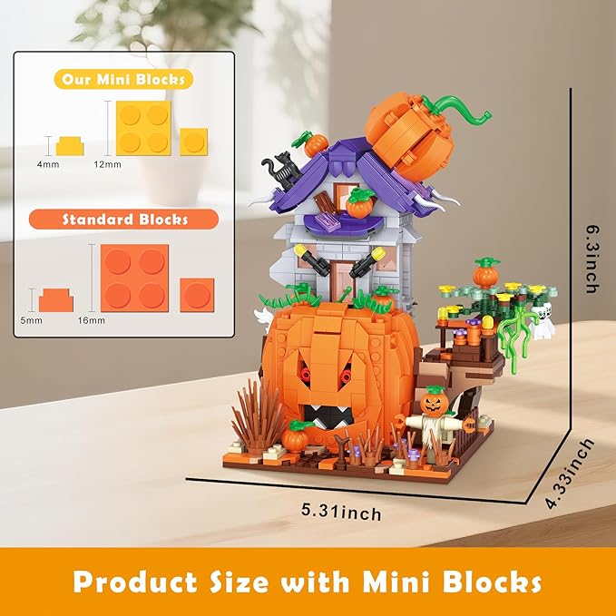 Halloween Pumpkin House Mini Building Blocks Set - 723PCS Halloween Themed Decor Kit, Creative Toys for Adults, Party for Adults