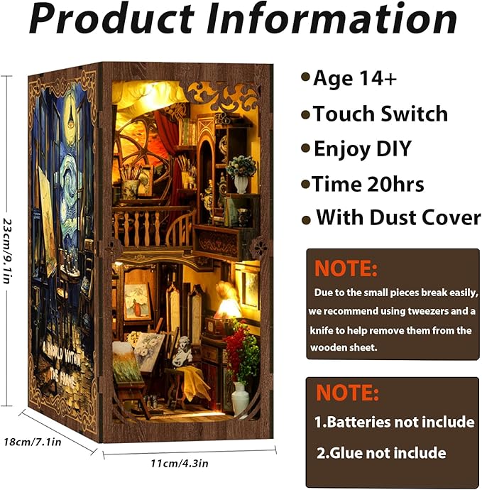 ISSEVE Book Nook Kit, DIY 3D Wooden Puzzle Dollhouse Booknook for Adults, Tiny Miniature House Kit Bookshelf Decor w Dust Cover, Halloween for Crafts Book Lovers (Painter’s Studio)