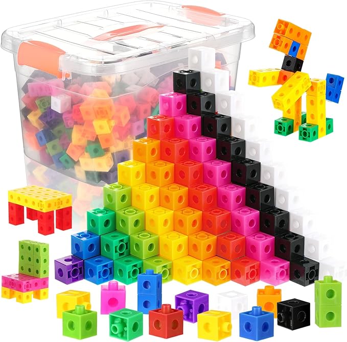 Jenaai 500 Pcs Math Learning Linking Cube with Storage Container Counting Cubes, Colorful Plastic Counting Blocks, Manipulatives Classroom Learning Supplies for Educational(Orange)