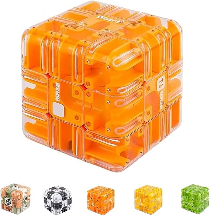 Large 3D Labyrinth Cube Puzzle, 3D Magic Cube Maze Ball Puzzle, Magic Cube Ball Dual-Use, Improve Spatial Recognition and Cultivate Logical Thinking for Adults Teens (Orange)