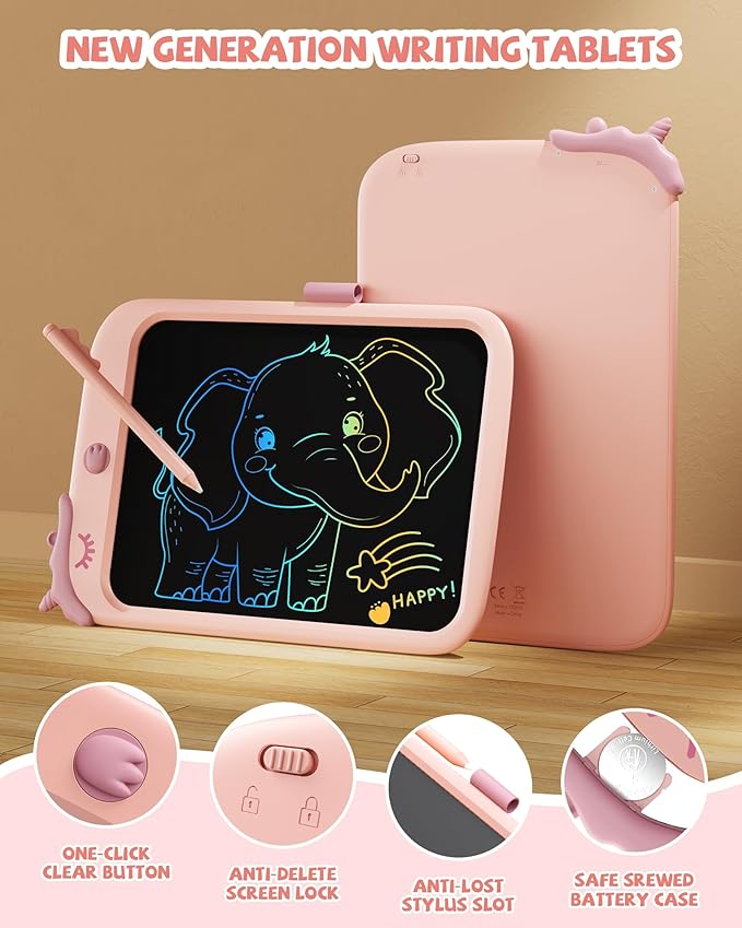 TEKFUN Girls Toys, LCD Writing Tablet for Kids, Doodle Board Dinosaur Toys, Travel Essentials Toys for 3 4 5 6 Year Old Boys Girls, Easter Birthday Christmas Gifts (10inch Pink)