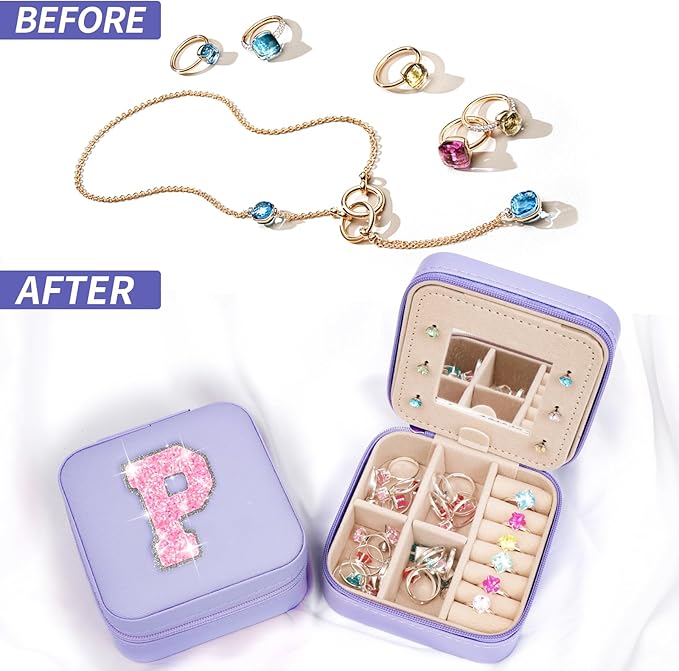 Travel Jewelry Case - Personalized Jewelry Box for Women,Small Jewelry Organizer Cute Jewelry Organizers and Storage Aesthetic,Travel Essentials Birthday Gifts for Girls Women | Lavender,P