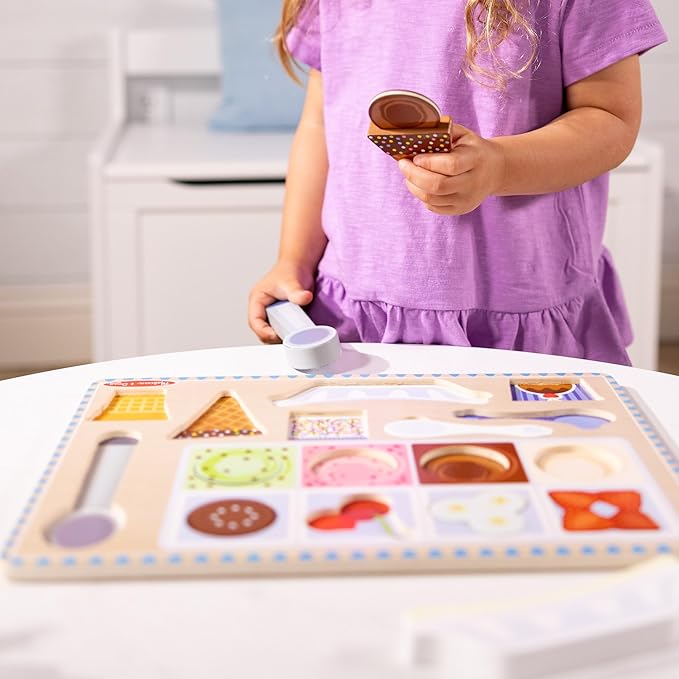 Melissa & Doug Ice Cream Wooden Magnetic Puzzle Play Activity Set, 16 Magnet Pieces, Play Food Toy for Boys and Girls Ages 2+
