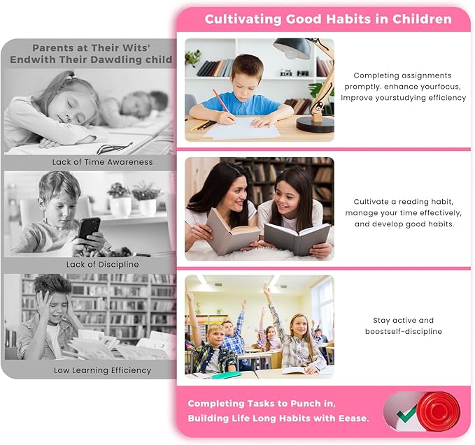 Magnetic Chore Chart for Kids with Time Timer, 99-Min Countdown/Up Visual Timer, Dry-Erase Reward Chart with Sliders, to Do List & Routine Checklist, Visual Schedule Board for ADHD & Autism (Pink)