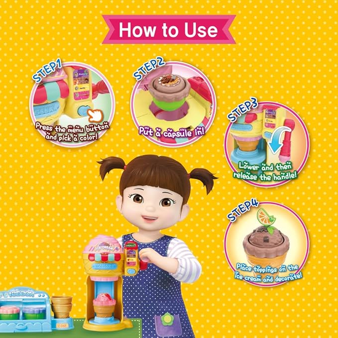 KONGSUNI Series, Youngtoys playset Bath Restaurant Shower Teeth Veggie Cake Bakery ice Cream Nurse Cooking (Ice Cream Shop (English Package))