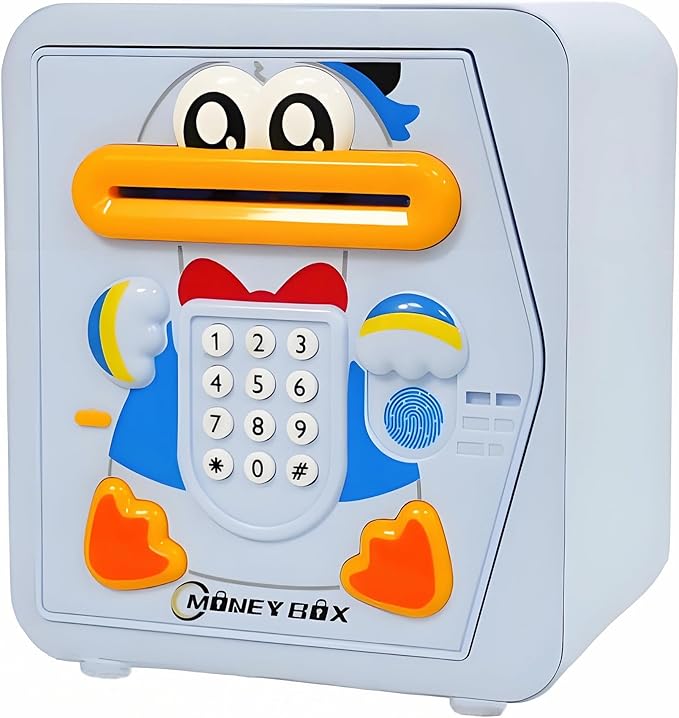 Piggy Bank for Kids - Electronic Money Saving Box w/Code Fingerprint - ATM Safe Toy - Coin Money Bank Boy Toys for Age 3, 4, 5, 6, 7, 8, 9,10 Year Old - Birthday Gift Ideas for Boys (Blue Duck)