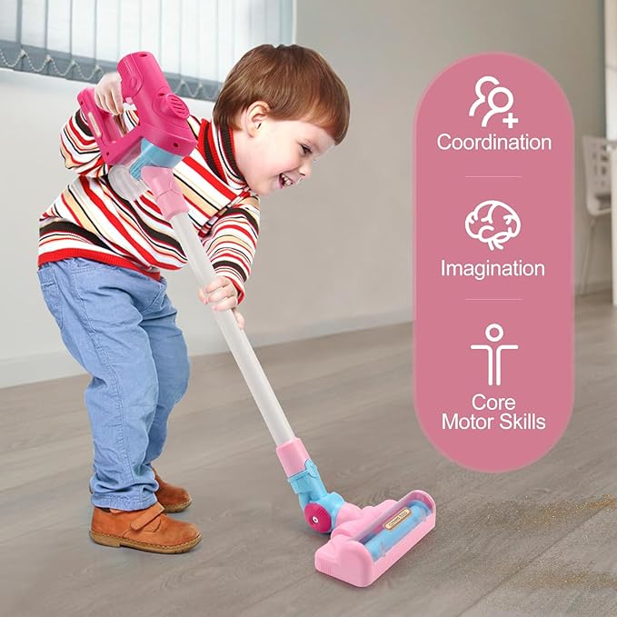 Kids Vacuum Cleaner Toy for Toddlers - Toy Vacuum Set Pretend Role Play Household Toys with Sound Effects for Age 3+ Boys Girls Learning Toys Birthday